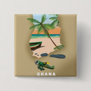 Ghana map illustrated travel poster. 2 inch square button