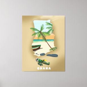 Ghana map illustrated travel poster. canvas print