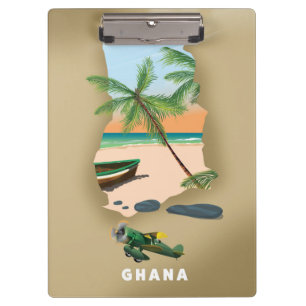 Ghana map illustrated travel poster. clipboard