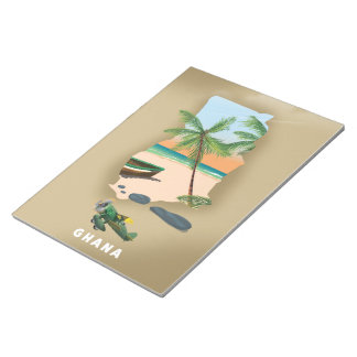 Ghana map illustrated travel poster. notepad