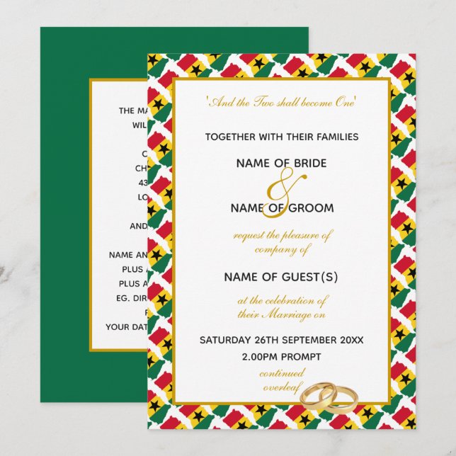 GHANA MAP with Elegant Script Ghanaian Wedding Invitation (Front/Back)