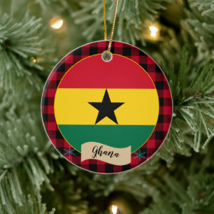 Ghana, Red buffalo plaid & Ghanaian Flag Ceramic Ornament