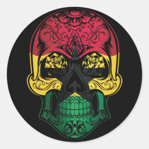 Ghana  Skull And Roses Flag Classic Round Sticker