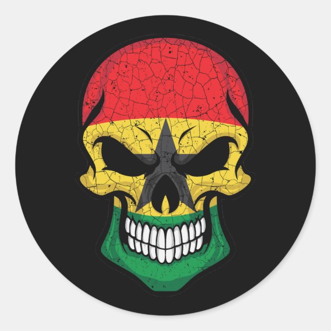 Ghana Smiling Skull Flag  Classic Round Sticker (Front)