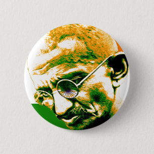 Ghandi in orange green and white with flag 2 inch round button