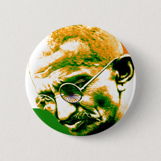 Ghandi in orange green and white with flag 2 inch round button