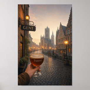 Ghent Beerwalk at Dawn Along the Cobbles Poster