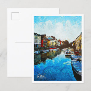 Ghent Belgium Beautiful Oil Painting City Postcard