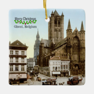 Ghent, Belgium Christmas Greetings Ceramic Ornament