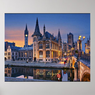 Ghent, Belgium setting sun Poster