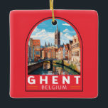 Ghent Belgium Travel Art Vintage Ceramic Ornament<br><div class="desc">Ghent retro vector travel design. Ghent is well known for its large public squares and marketplaces,  chief among which is the Vrijdagmarkt (“Friday Market”),  the centre of the life of the medieval city.</div>