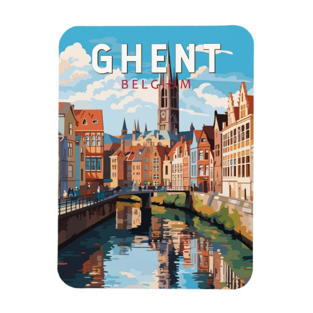 Ghent Belgium Travel Art Vintage Magnet (Vertical)