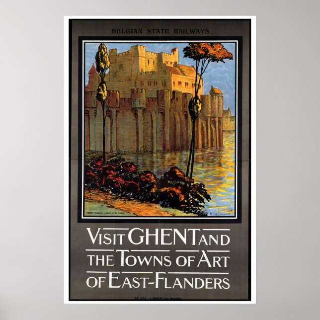Ghent, Belgium, Vintage Travel Poster (Front)