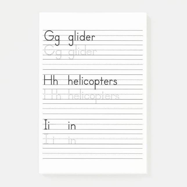 GHI Writing Practice Alphabet Worksheet Notepad (Front)