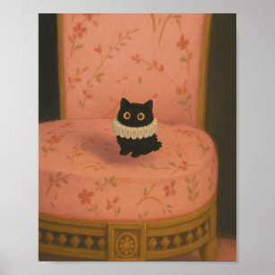 Ghibli Style Chat noir sur Chaise rose Poster Impr