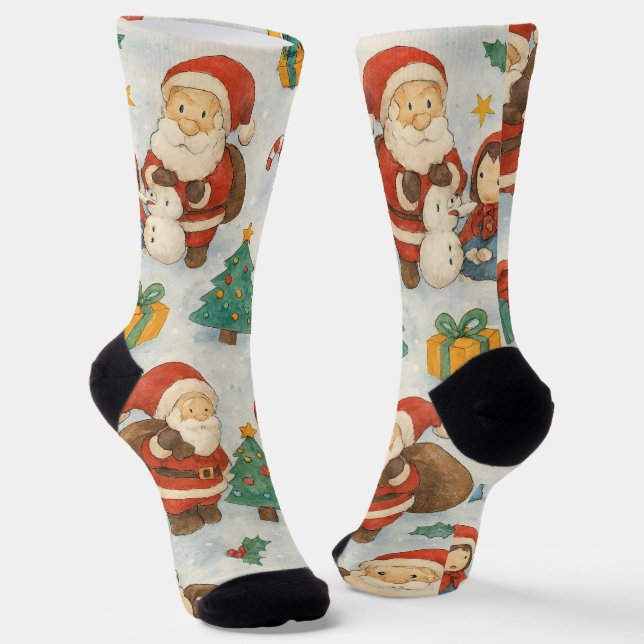 Ghibli-Style Christmas Pattern Socks (Angled)