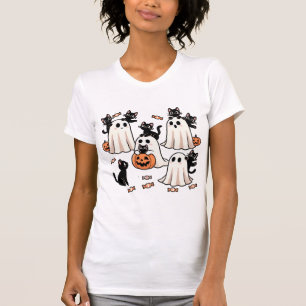 "Ghost and Black Cat Companion - Spooky Cute Hallo T-Shirt