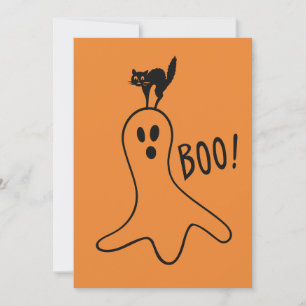 Ghost and Black Cat Halloween Party Spooky Orange Invitation