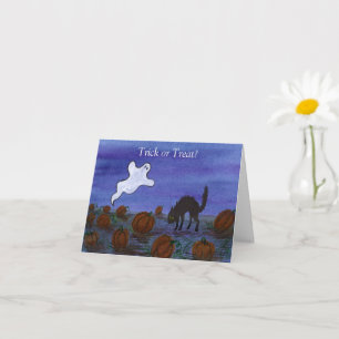Ghost and Black Cat in the Pumpkin Patch Card