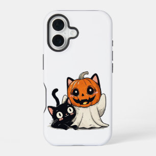 Ghost and black cat wearing Halloween masks iPhone 16 Case