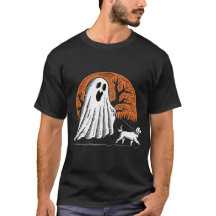 Ghost and Dog Halloween Walk T-Shirt - Spooky and 