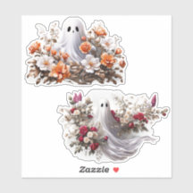 Ghost and Flowers Vinyl Stickers Customize
