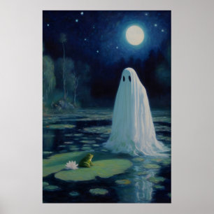 Ghost and Frog Art Print Swamp Moonlight Oil