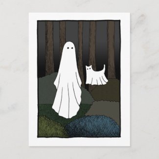 Ghost and Ghost Cat in the woods funny creepy cute