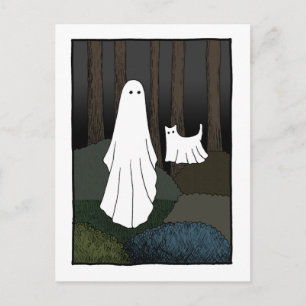 Ghost and Ghost Cat in the woods funny creepy cute Postcard