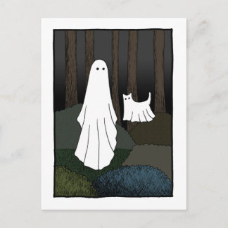 Ghost and Ghost Cat in the woods funny creepy cute Postcard