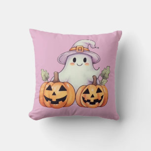 Ghost and Jack-O' Lanterns Purple Halloween Throw Pillow