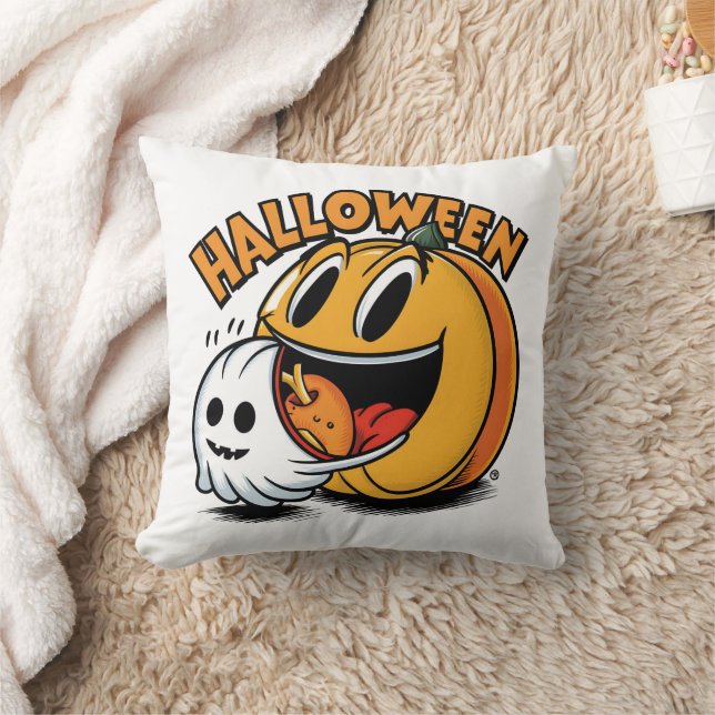 Ghost and pumpkin celebrate Halloween! Throw Pillow (Blanket)