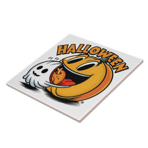 Ghost and pumpkin celebrate Halloween! Tile