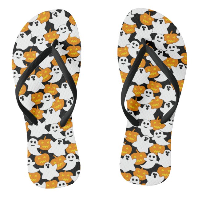 Ghost and Pumpkin Halloween Pattern Flip Flops (Footbed)
