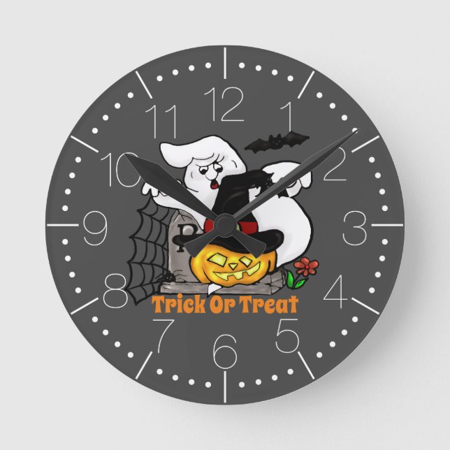 Ghost and pumpkin Halloween Round Clock (Front)