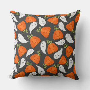Ghost And Pumpkin Pattern Throw Pillow