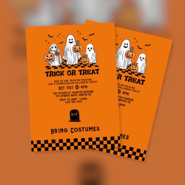 Ghost and Pumpkin Trick or Treat Halloween Party Invitation (Creator Uploaded)
