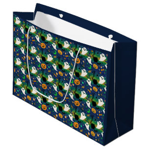 Ghost and Pumpkins, Blue with Green Pattern Large Gift Bag