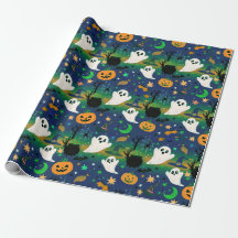 Ghost and Pumpkins, Blue with Green Pattern