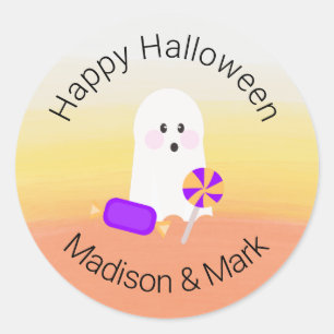 Ghost and Watercolor Candy Halloween Favour Classic Round Sticker