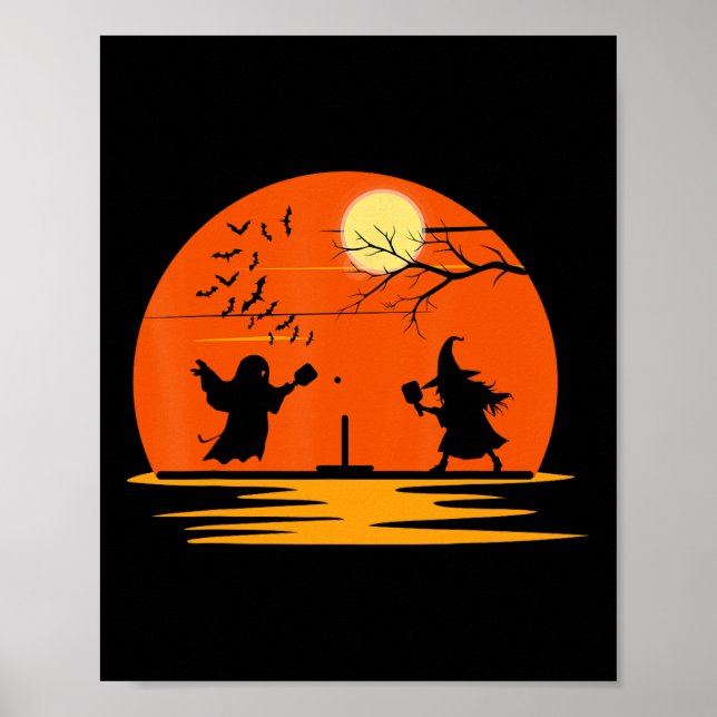 Ghost And Witch Playing Pickleball Halloween Costu Poster (Front)