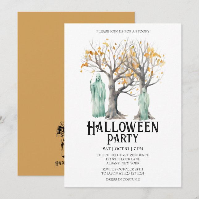 Ghost Apparition Costume Mint Halloween Party Invitation (Front/Back)