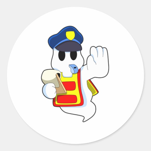 Ghost as Police officer with Whistle Classic Round Sticker (Front)