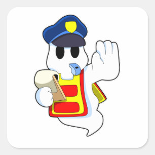 Ghost as Police officer with Whistle Square Sticker
