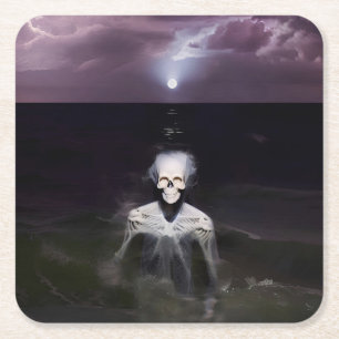 Ghost at Sea - Oil Painting Square Paper Coaster