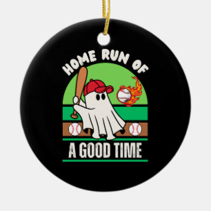 Ghost Baseball Player Halloween Ceramic Ornament