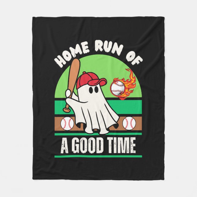 Ghost Baseball Player Halloween Fleece Blanket (Front)