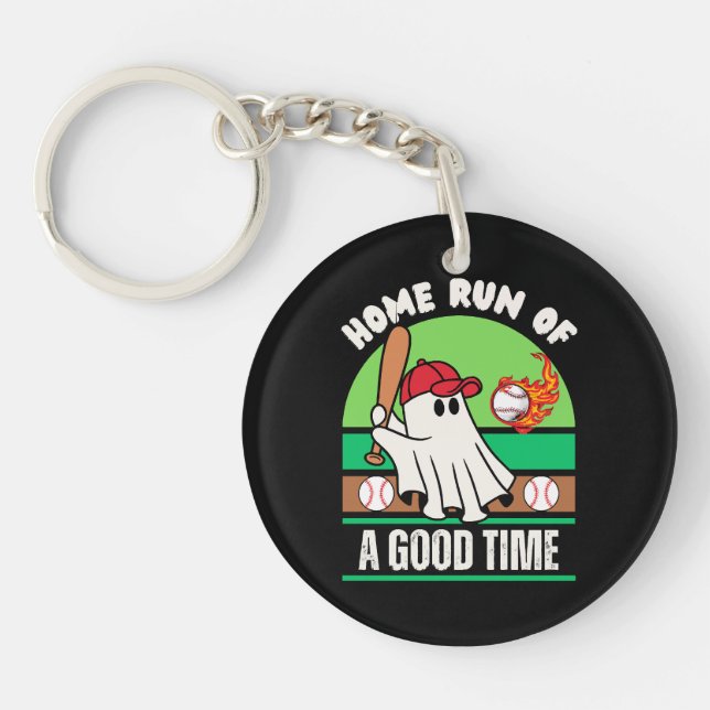Ghost Baseball Player Halloween Keychain (Front)