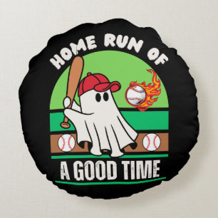 Ghost Baseball Player Halloween Round Pillow