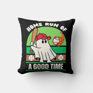 Ghost Baseball Player Halloween Throw Pillow